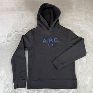 A.P.C. LA Pullover Hoodie Mens XS Black Blue APC Cotton *No Drawstring* USA NWOT